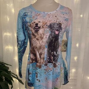 ONE WORLD Vibrant Blue Long Sleeve Tee with Dog Print